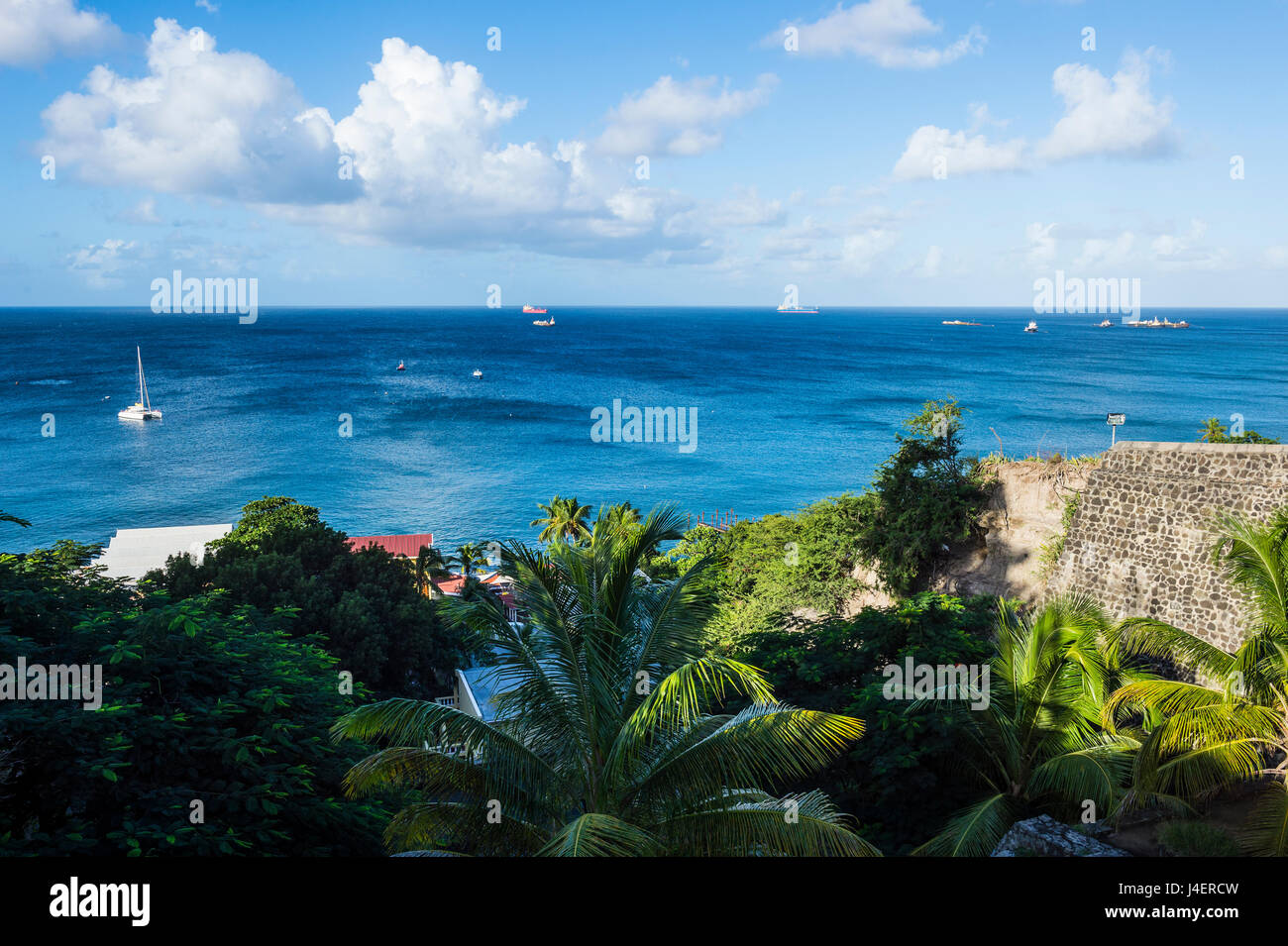 Blick über die Bucht von Oranje, Oranjestad Hauptstadt von St. Eustatius, Statia, Niederländische Antillen, West Indies, Karibik, Mittelamerika Stockfoto