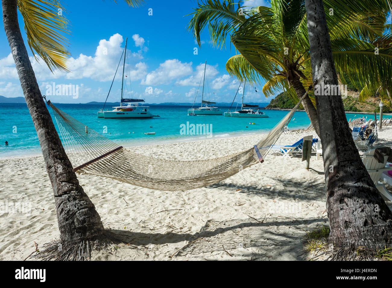 Hängematte hängen berühmte White Bay, Jost Van Dyke, British Virgin Islands, West Indies, Karibik, Mittelamerika Stockfoto