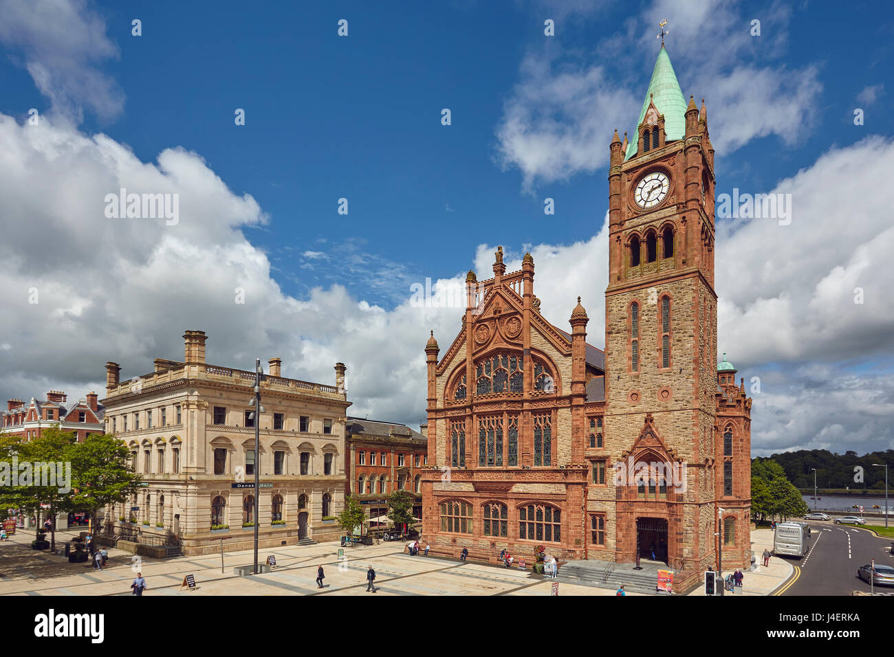 Die Guildhall, Derry (Londonderry), County Londonderry, Ulster, Nordirland, Vereinigtes Königreich, Europa Stockfoto
