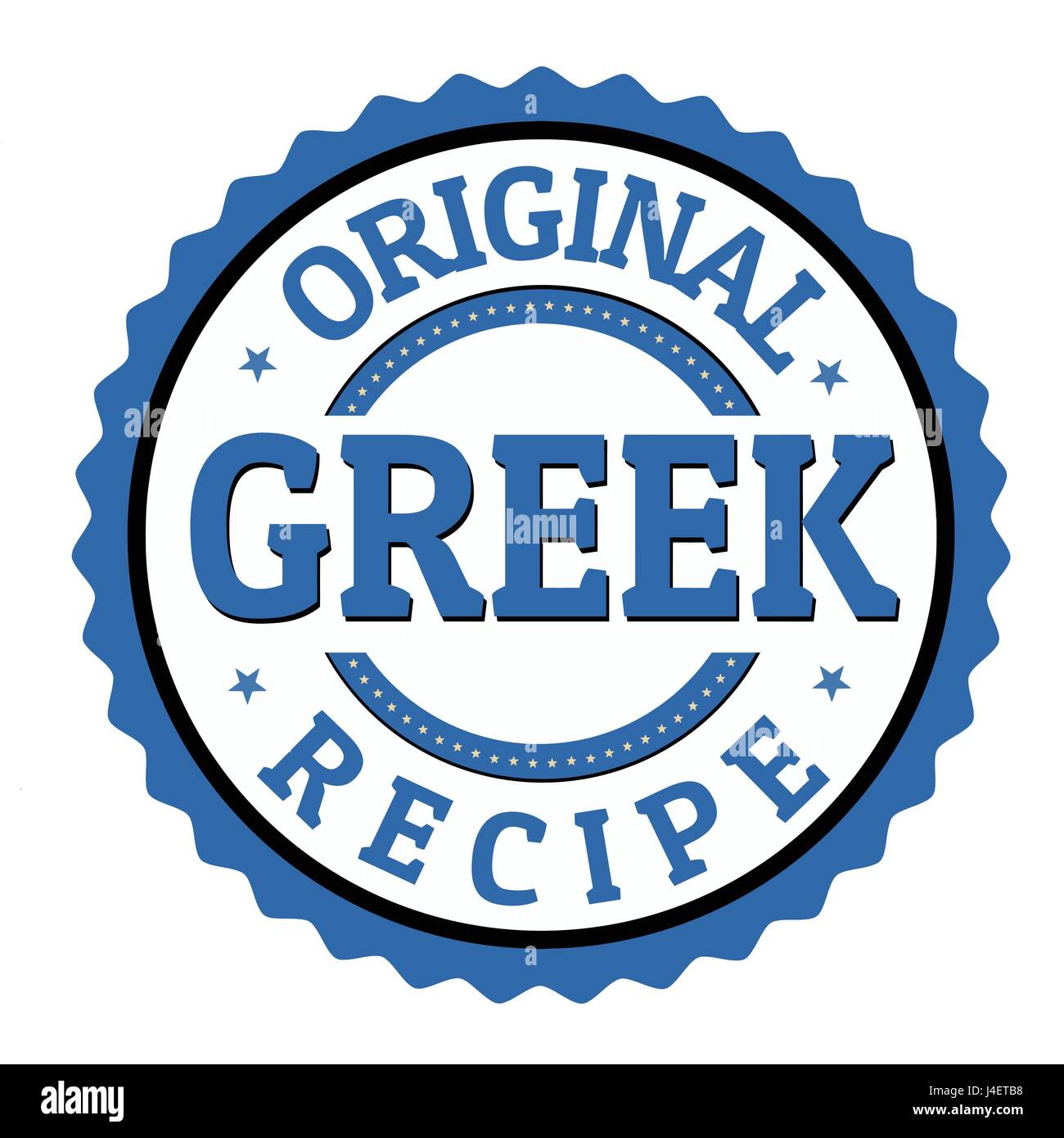 Original griechische Rezept-Etikett oder Aufkleber auf weißem Hintergrund, Vektor-illustration Stock Vektor