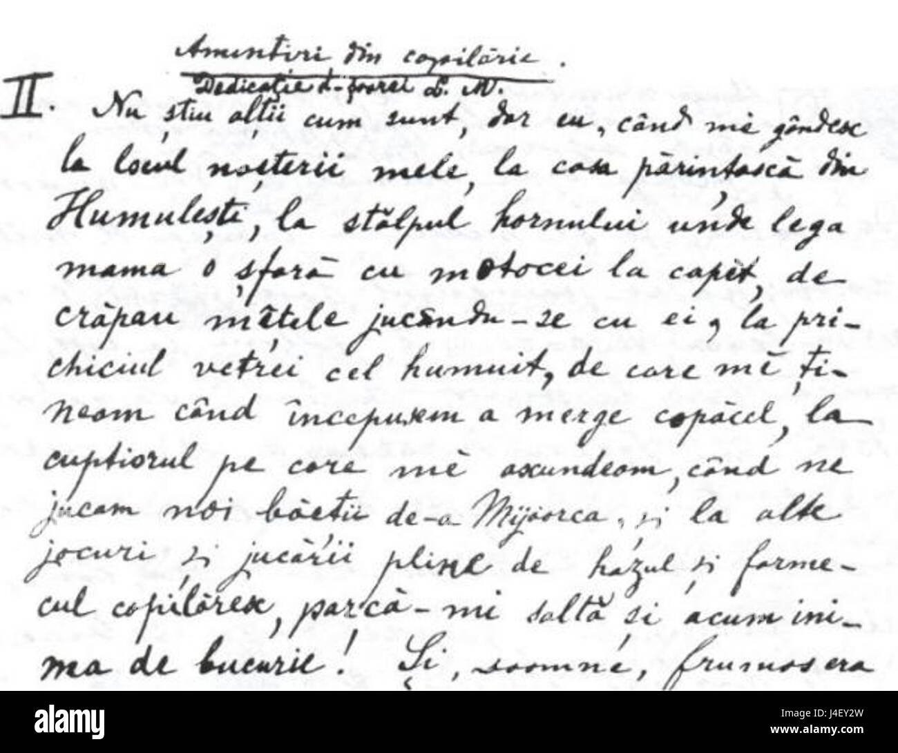 Ion Creanga Manuscris Amintiri Prima pagina Stockfoto