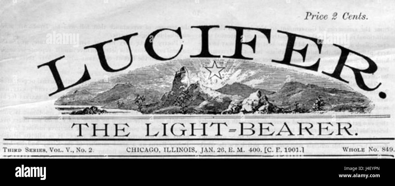 „Luzifer, der Lichtträger“ bezieht sich auf die Figur Luzifers in Literatur und Mythologie, oft als gefallener Engel dargestellt, der aus dem Himmel verworfen wurde und Rebellion, Wissen und Erleuchtung in verschiedenen Traditionen symbolisiert. Stockfoto