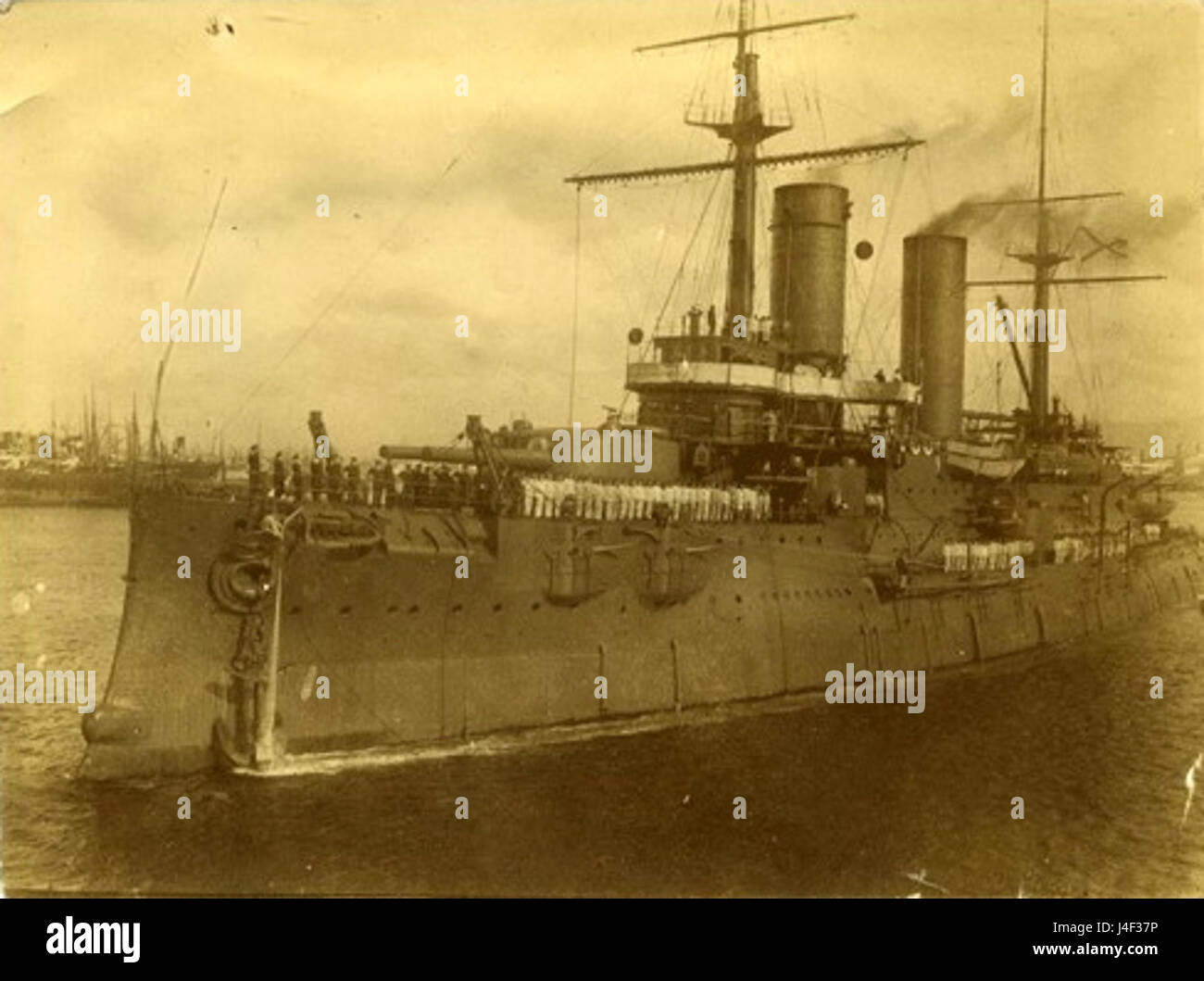 Russisches Schlachtschiff Slava in Sizilien 1907 1908 Stockfoto