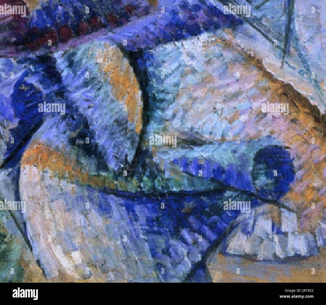 Das Kunstwerk „Dynamik eines Radfahrers“ von Umberto Boccioni fängt die Bewegung und Energie eines Radfahrers ein und zeigt die Betonung der futuristischen Bewegung auf Bewegung und Geschwindigkeit. Stockfoto