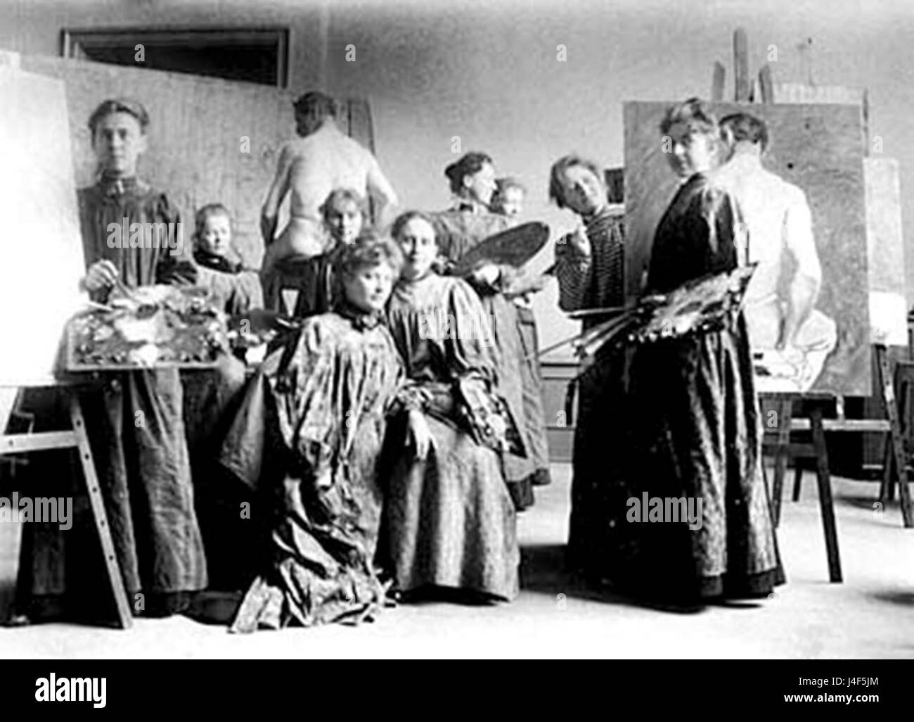 Weibliche Kunst-Studenten an der Königlich Schwedischen Akademie der bildenden Künste Stockholm in den 1890er Jahren Stockfoto