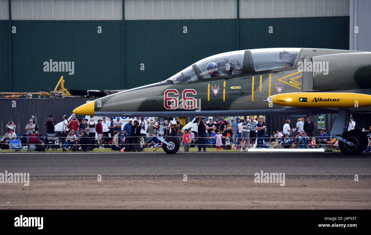 Albion Park, Australien - 6. Mai 2017. L - 39C Albatros ist ein Hochleistungs-Jet-Schulflugzeug. Flügel über Illawarra ist einer jährlichen Flugschau statt Il Stockfoto