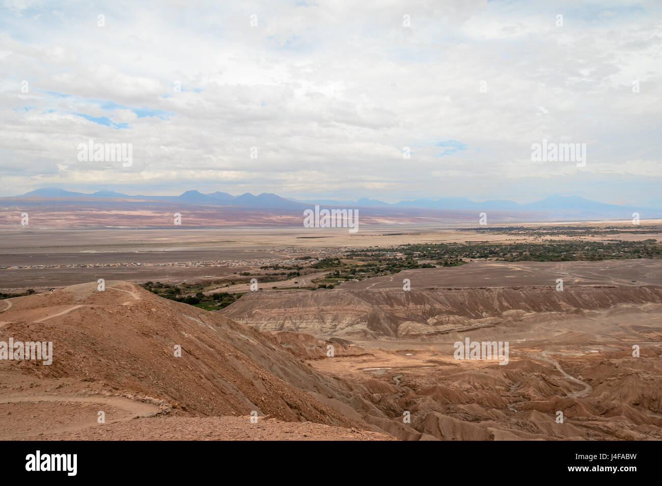 Luftaufnahme von San Pedro de Atacama Tal aus Pukara de Quitor Ruinen - Atacama-Wüste, Chile Stockfoto