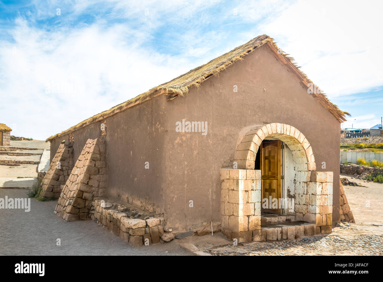 Alte Kirche von Socaire Dorf - Atacama-Wüste, Chile Stockfoto