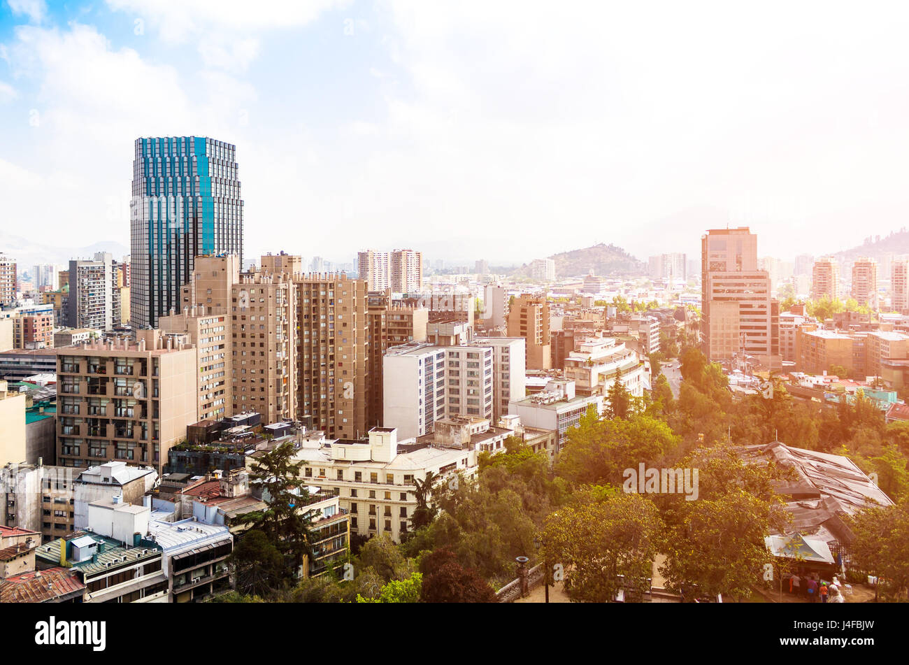 Luftaufnahme der Innenstadt von Santiago de Chile von Santa Lucia hill Stockfoto