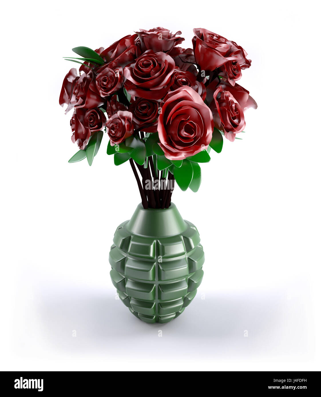 Handgranate mit vielen roten Rosen innen, 3d illustration Stockfotografie -  Alamy