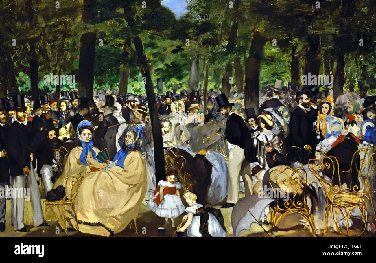 Musik in den Tuileries Gärten 1862 von Édouard Manet 1832 – 1883 Frankreich Franzosen (die Band spielt und eine modische Menschenmenge hat versammelt, um zu hören.) Stockfoto