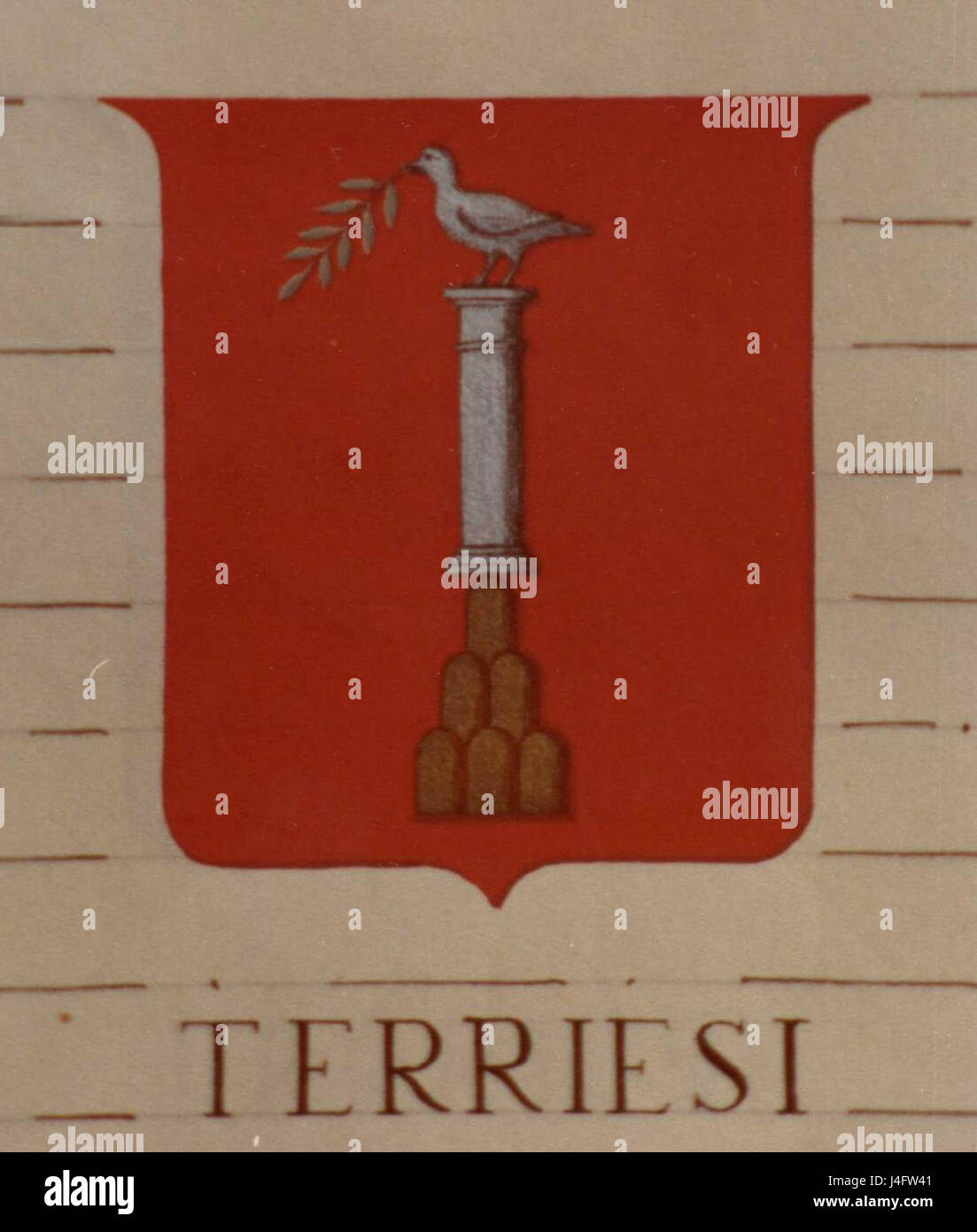 Die „Stemma della famiglia Terriesi“ bezieht sich auf das Familienwappen der Familie Terriesi. Es symbolisiert das Familienerbe, die Abstammung und den sozialen Status. Stockfoto