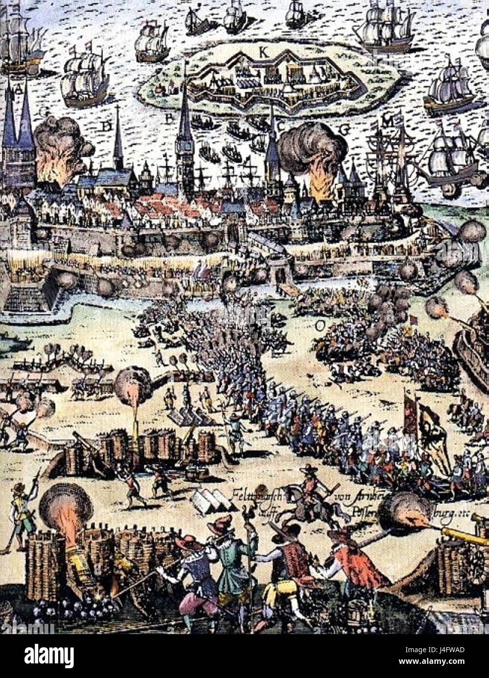 Stralsunda Assedio bezieht sich auf die Belagerung von Stralsund, ein wichtiges Ereignis während des Dreißigjährigen Krieges, als schwedische Truppen die Stadt 1628 belagerten. Stockfoto