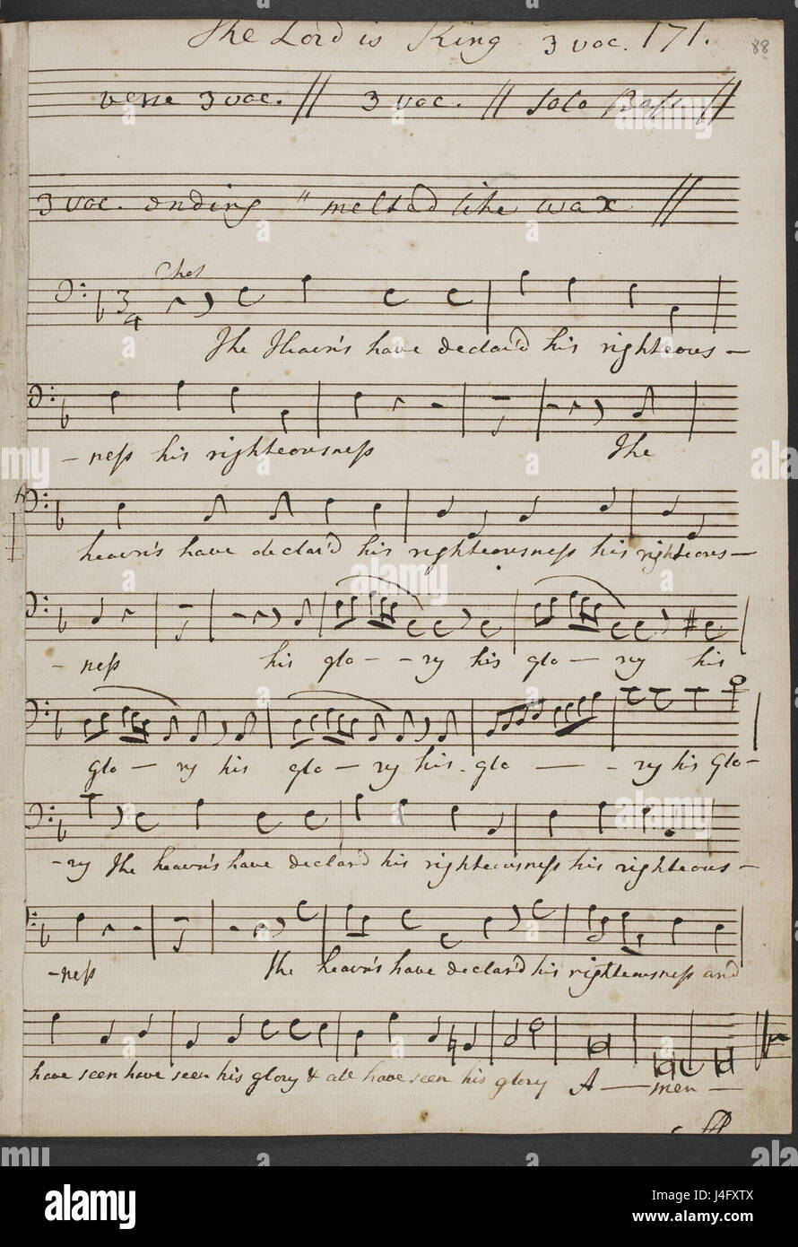 Samuel Arnold der Herr ist König. (BL R.M.27.d.2 f. 88r) Stockfoto