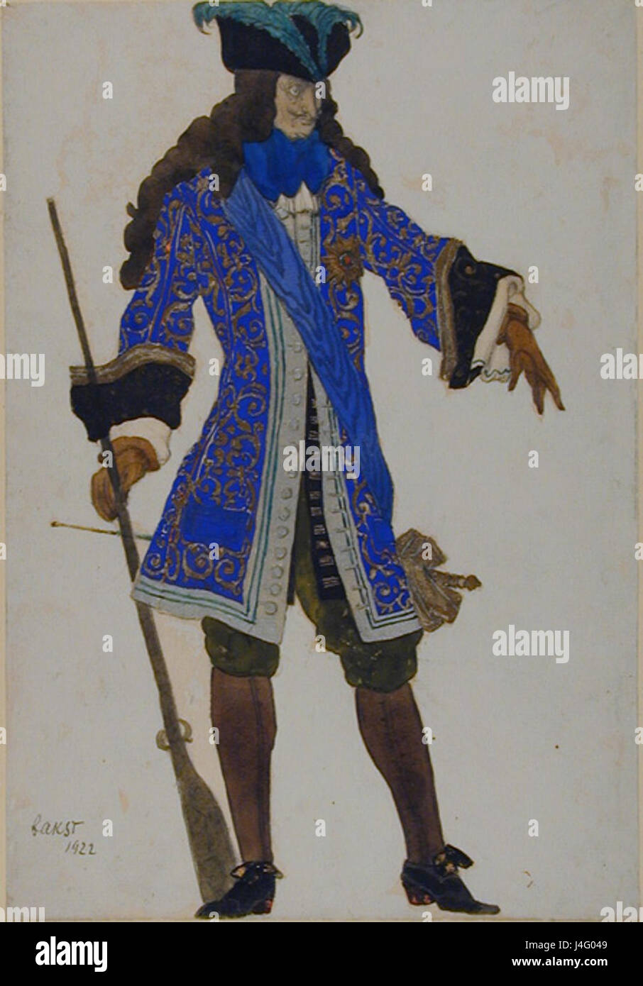 Dieses Bild bezieht sich auf das Ballett „Dornröschen“, das vom berühmten russischen Künstler Leon Bakst entworfen wurde. Bakstâ Kostüme und Bühnenbilder für die Produktion sind bekannt für ihren lebendigen, fantasievollen Stil, der die künstlerische Leitung des Balletts im frühen 20. Jahrhundert beeinflusste. Stockfoto