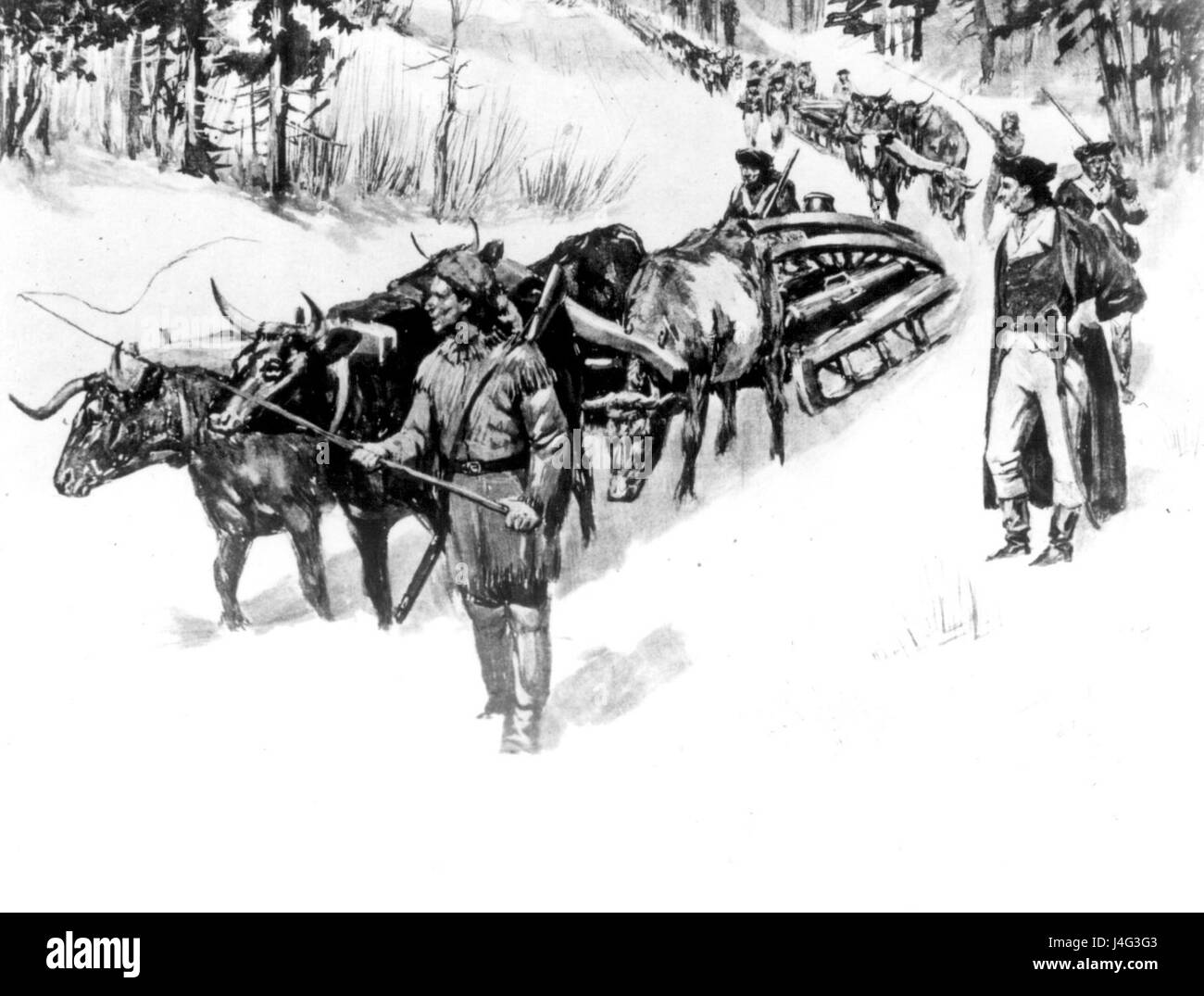 Die Belagerung von Boston war ein bedeutendes militärisches Ereignis während des Amerikanischen Unabhängigkeitskrieges, bei dem Artillerie eine entscheidende Rolle bei den Bemühungen der Kontinentalarmee spielte, britische Truppen in Boston zu umgeben und zu belagern. Stockfoto