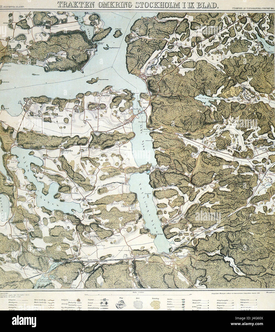 Stockholm war 1861 ein Drehkreuz kultureller und politischer Entwicklungen in Schweden. Die Stadt, bekannt für ihre historische Architektur und landschaftliche Schönheit, erlebte im 19. Jahrhundert bedeutende Veränderungen. Stockfoto