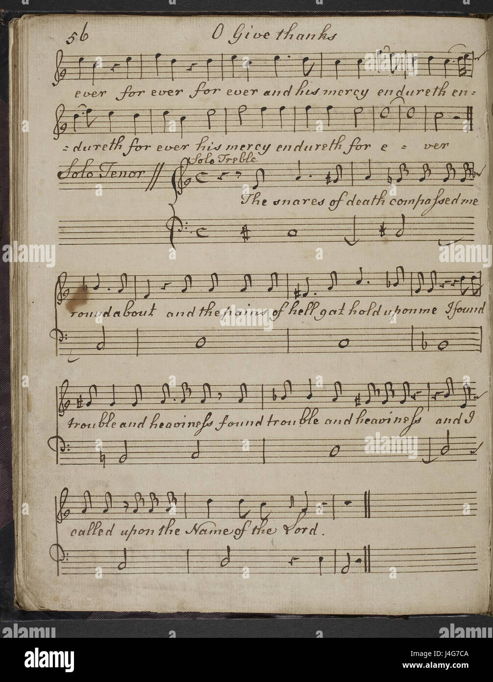 O Give Thanks von Samuel Arnold ist eine musikalische Komposition in der British Library. Das Stück ist bekannt für seine historische Bedeutung, da es Teil des musikalischen Erbes aus dem 18. Jahrhundert ist und den Stil und die Themen dieser Epoche widerspiegelt. Stockfoto