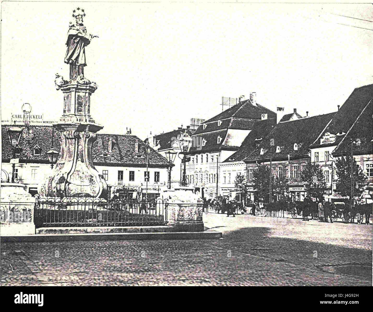 Sibiu Piata Mare, oder großer Platz, war 1838 ein zentraler städtischer Raum in der Stadt Sibiu, Rumänien. Der Platz war historisch gesehen das Zentrum kultureller und politischer Aktivitäten, umgeben von bemerkenswerten Gebäuden. Es ist nach wie vor eines der wichtigsten Wahrzeichen von Sibiuâ. Stockfoto