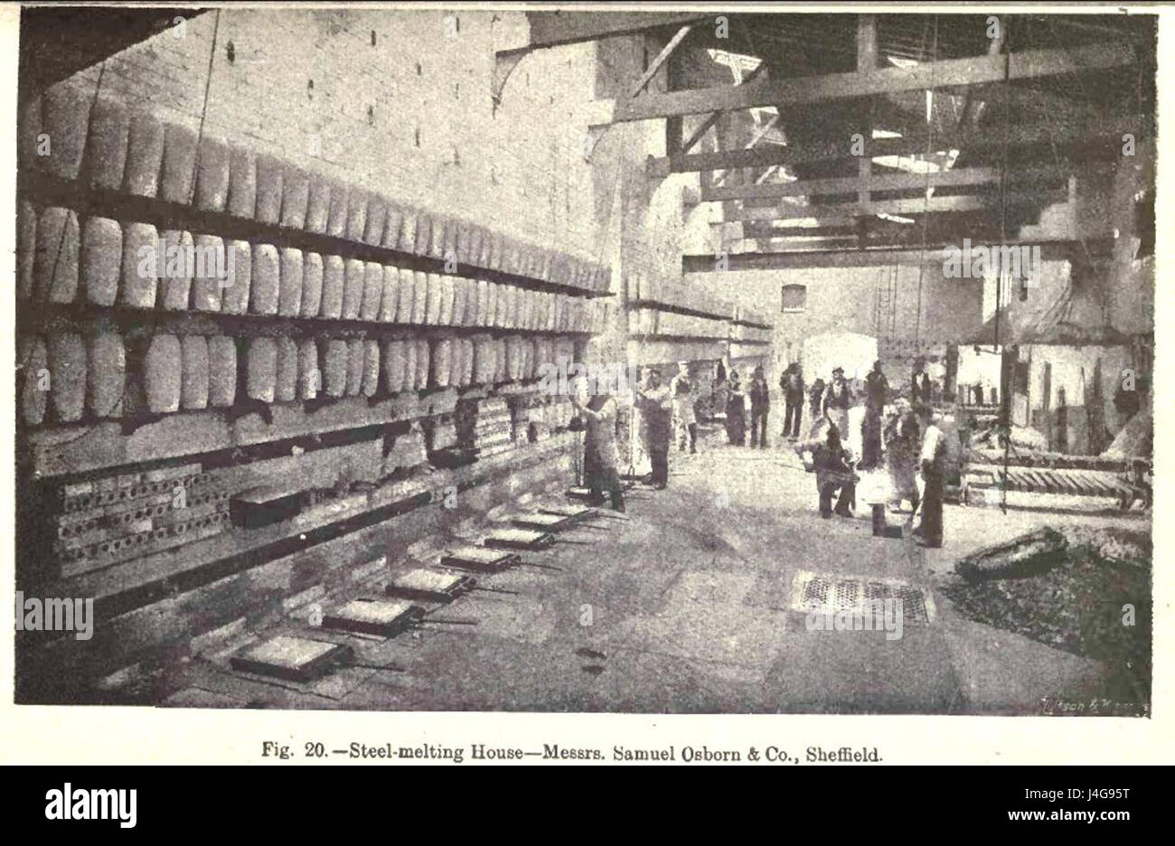 Ein Stahlschmelzhaus in Sheffield, England, das die industriellen Prozesse der Stahlproduktion während der industriellen Revolution repräsentiert, eine entscheidende Entwicklung in der Produktionsgeschichte. Stockfoto