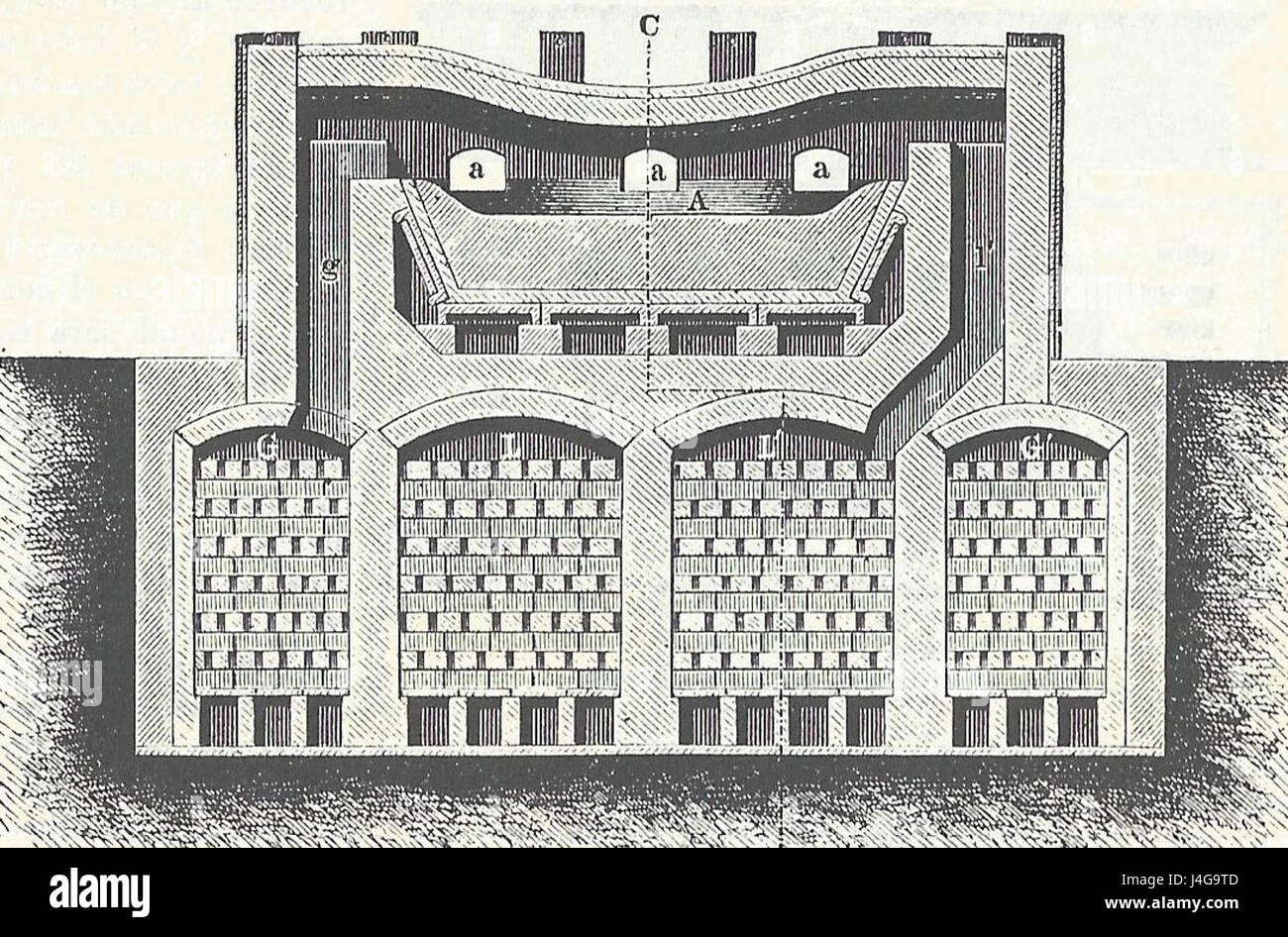 Der im späten 19. Jahrhundert entwickelte Siemens-Martin-Konverter revolutionierte die Stahlproduktion, indem er die Effizienz der Umwandlung von Roheisen in Stahl verbesserte. Sie wurde zu einer wesentlichen Methode bei der Industrialisierung der Stahlindustrie. Stockfoto