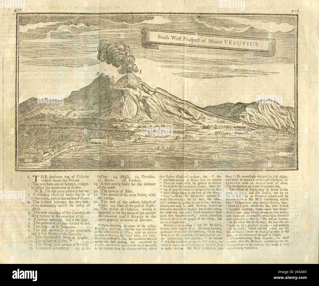 Süd-West-Prospet des Vesuvs September 1747 Ausgabe des The Gentleman Magazine Stockfoto