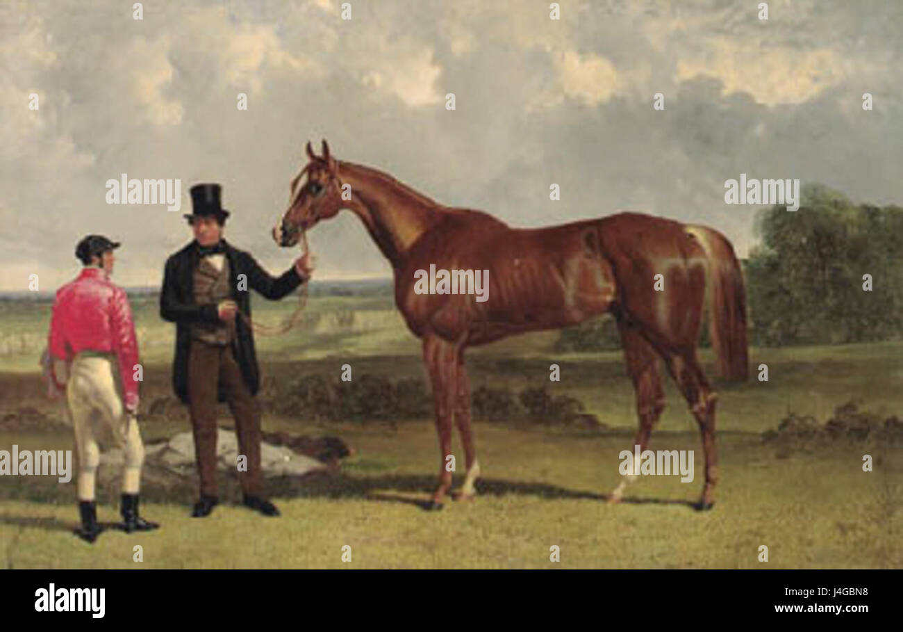 Eine Referenz auf das Pferd Teddington, Gewinner des prestigeträchtigen Derby-Rennens. Dieser Sieg ist im Zusammenhang mit dem Pferdesport und seiner Geschichte im Pferderennen bemerkenswert. Stockfoto