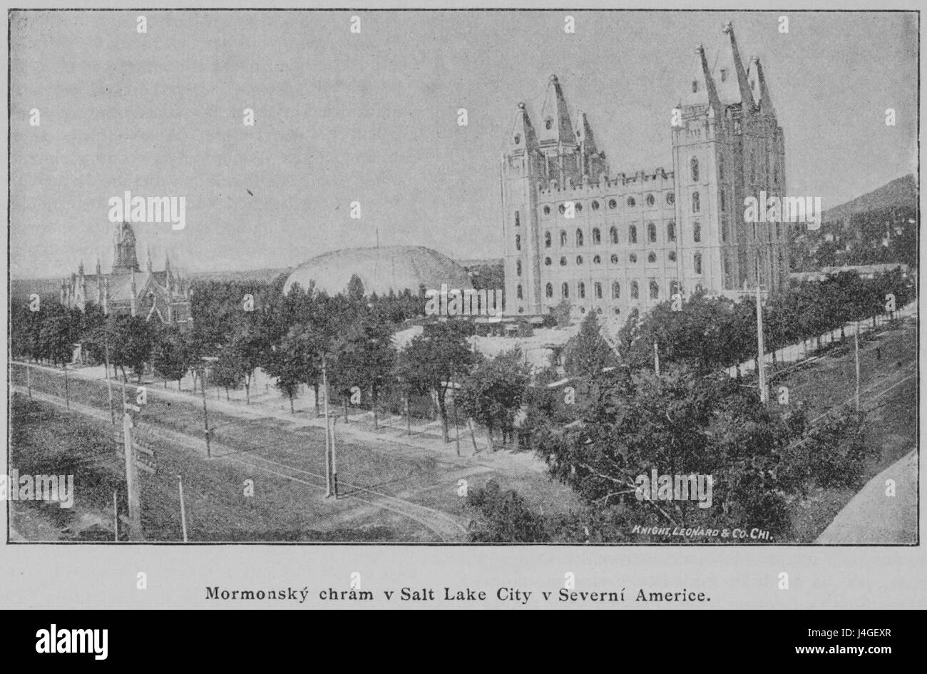 Der Salt Lake Tempel, der 1894 fertiggestellt wurde, ist ein historisches und architektonisches Wahrzeichen der Kirche Jesu Christi der Heiligen der Letzten Tage. Die gotischen und romanischen Stile spiegeln das Erbe und die Bestrebungen der faithâ wider. Stockfoto