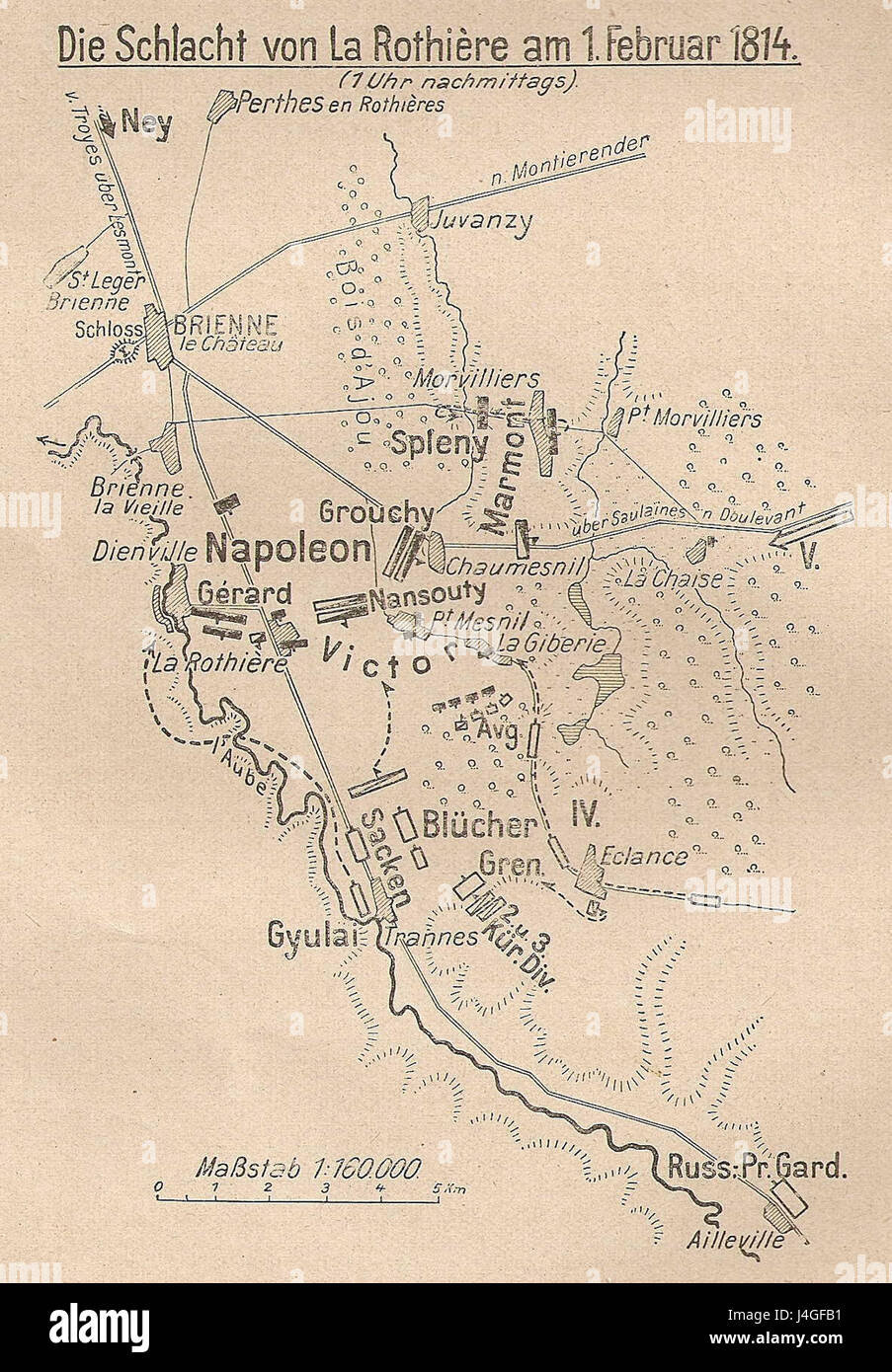 Die Schlacht von La RothiÃ¨Re, die am 1. Februar 1814 ausgetragen wurde, war ein bedeutender Konflikt während der Napoleonischen Kriege, in denen französische Truppen mit den alliierten Armeen zusammenstießen, was einen entscheidenden Punkt im Niedergang von Napoleonâ bedeutete. Stockfoto