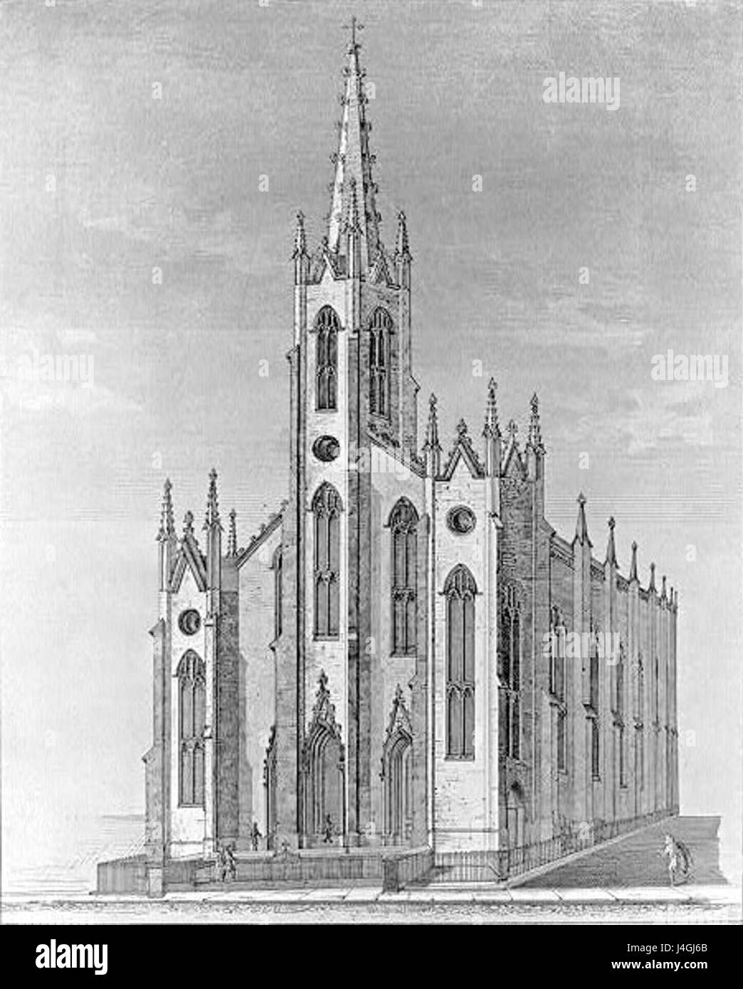 Die römisch-katholische Kirche St. Nikolaus, erbaut 1848, ist eine bedeutende architektonische und religiöse Stätte. Es befindet sich in den Vereinigten Staaten und repräsentiert die Religions- und Kulturgeschichte der katholischen Gemeinde im 19. Jahrhundert und zeigt den Stil des Gothic Revival. Stockfoto