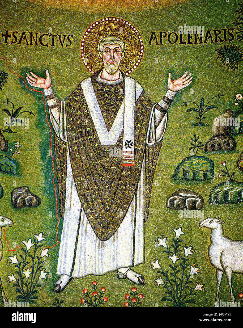 Der heilige Apollenaris war ein christlicher Märtyrer und Bischof, der für seine Verdienste um die frühe Kirche, insbesondere in der Region Ravenna, Italien, gefeiert wird. Stockfoto