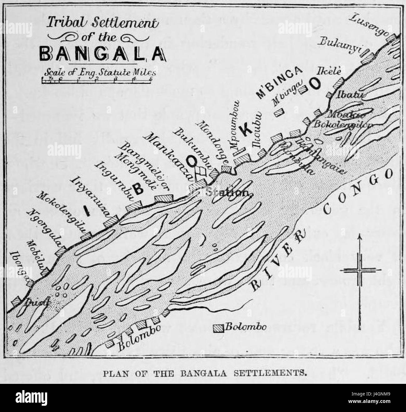 Stanley Gründung des Kongo-Freistaates 81 Plan der Bangala Siedlungen Stockfoto