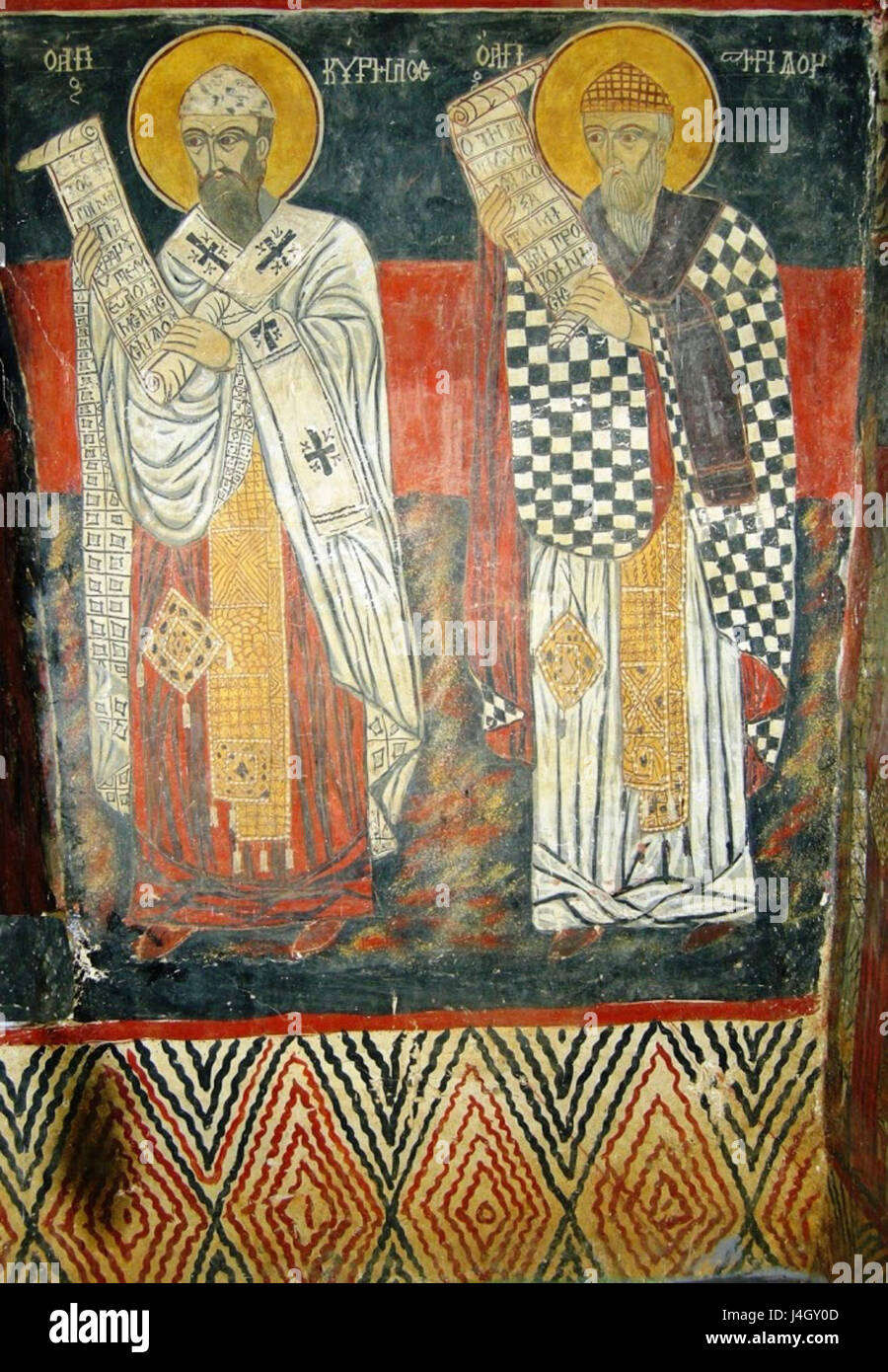 St. Cyril St. Spiridon Icon 17. Jahrhundert St. Athanasius Kirche Germas Loshnitsa Stockfoto