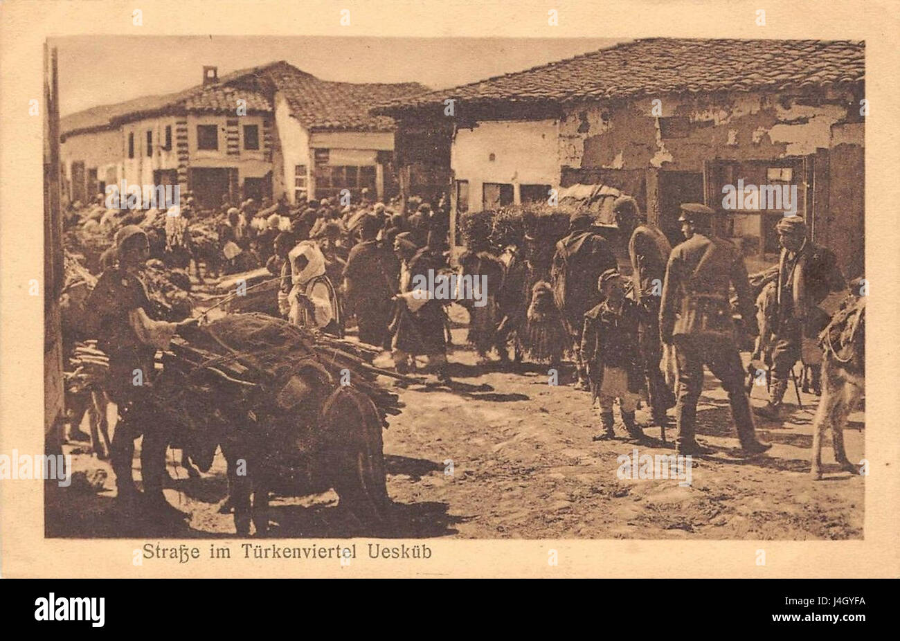 Skopje Street WWI deutsche Postkarte Stockfoto