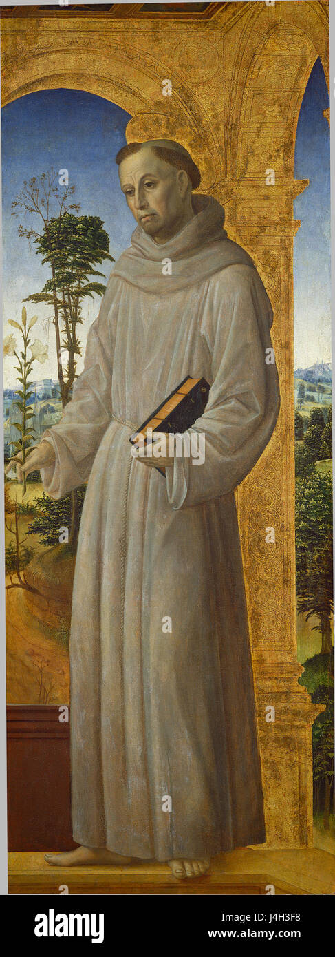 Dieses Kunstwerk mit dem Titel „Heiliger Antonius von Padua“ zeigt den heiligen, einen katholischen Schutzpatron der verlorenen Dinge, der das Christuskind hält. Das Stück ist eine Darstellung religiöser Hingabe und steht in Verbindung mit den kulturellen und künstlerischen Traditionen der katholischen Ikonographie. Stockfoto