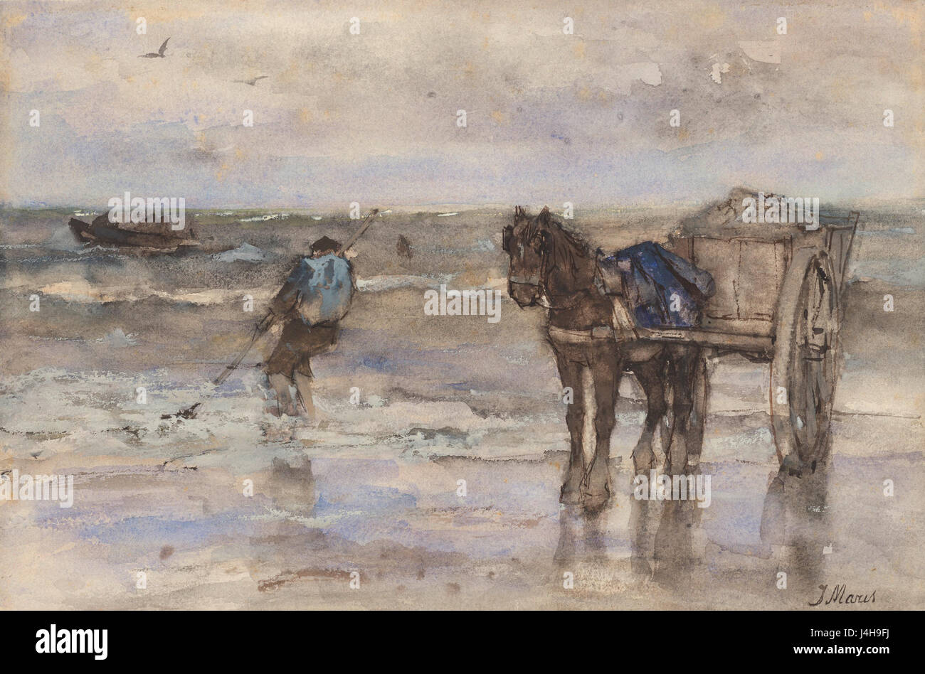 Das Gemälde „Schelpenvisser op het Strand“ von Jan de Bisschop im Rijksmuseum zeigt einen Muschelfischer an einem Strand. Dieses Stück beleuchtet den Alltag und die Küstenkultur in den Niederlanden. Stockfoto