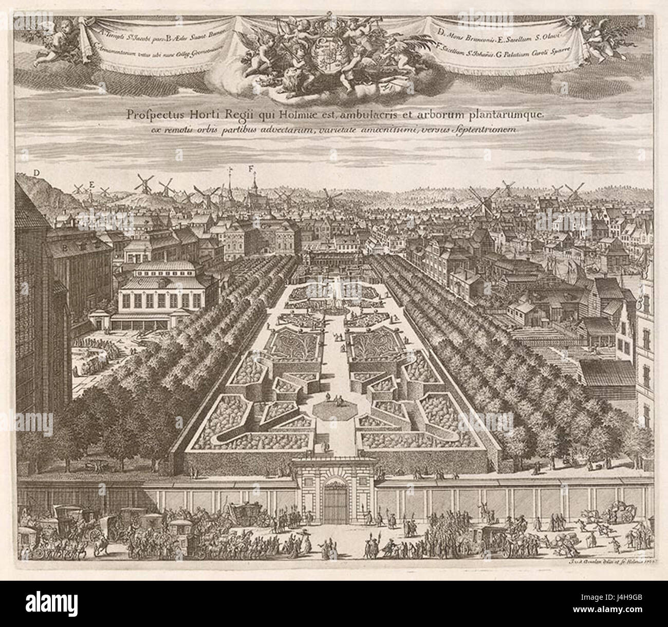 Dieser Titel bezieht sich auf die historische Stätte Kungstradgarden in Stockholm, Schweden, aus dem Jahr 1700. Es ist ein berühmter Park, der für seine Bedeutung in der schwedischen Geschichte bekannt ist. Stockfoto