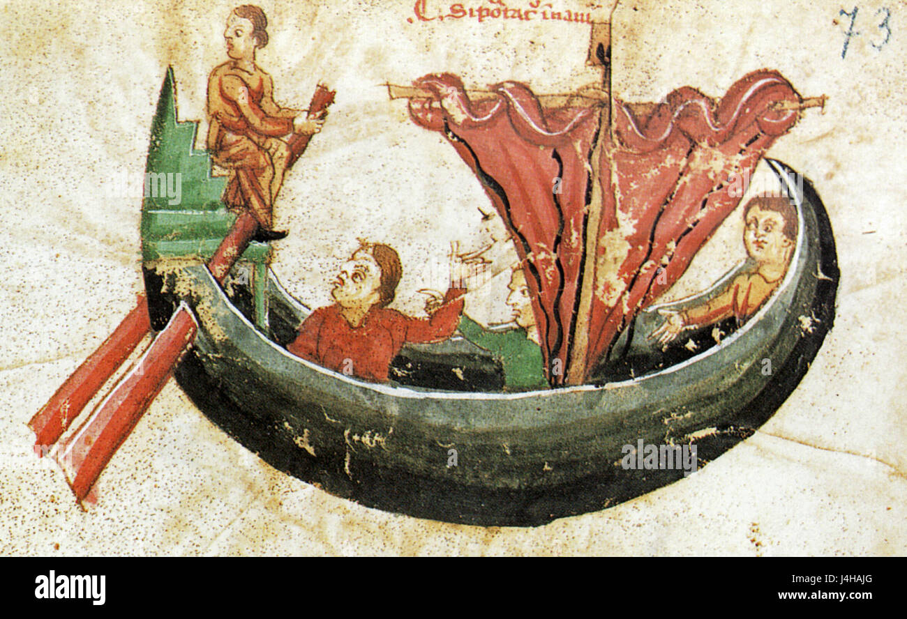 Schlangensegel oder Schlangensegel bezeichnet eine historische Art von Segel, die auf bestimmten Schiffen verwendet wird. Das Design imitiert die Form einer Schlange und bietet spezifische aerodynamische Vorteile bei Navigation und Geschwindigkeit. Dieses Segel wurde in verschiedenen Seekulturen im Mittelalter und in der Frühen Neuzeit eingesetzt. Stockfoto