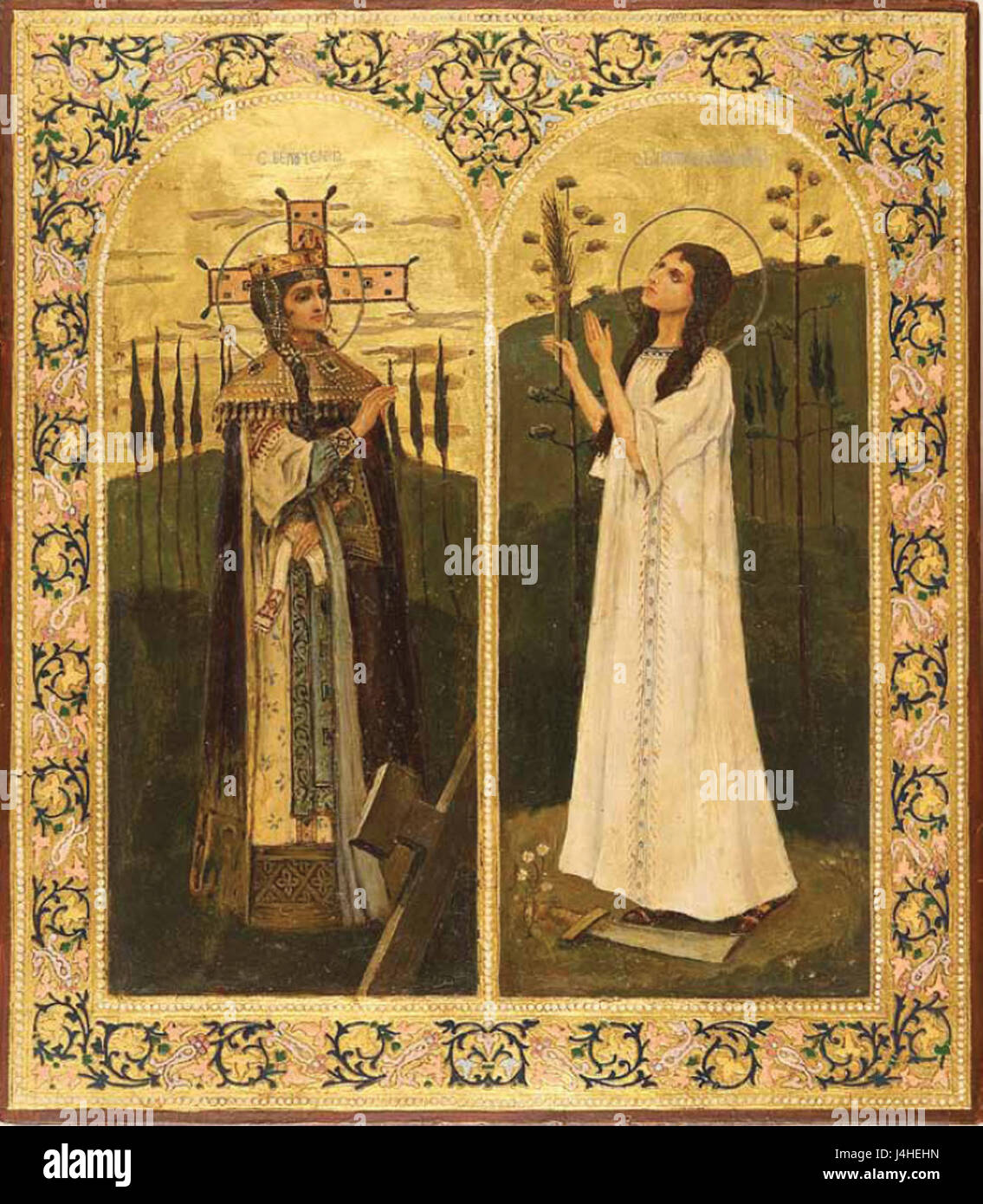 S. Helena und Barbara nach Nesterow und Wasnezow (20. Jh., priv.coll) Stockfoto