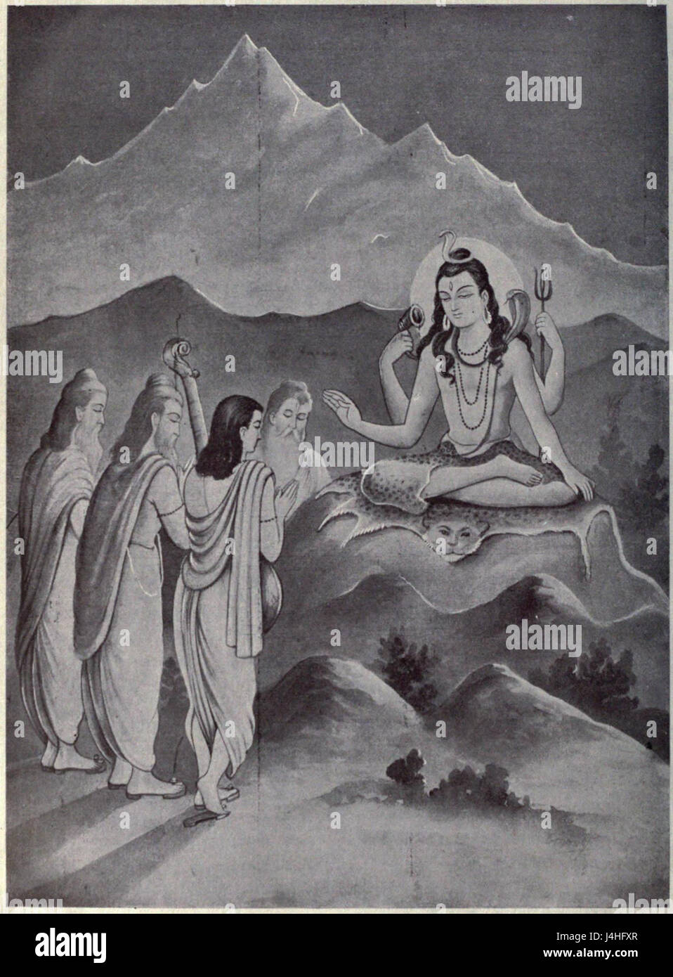 In diesem Text erzählt der Gott Shiva der Weise Narada die Größe und göttliche Qualitäten Krishnas und betont Krishnas Rolle in der hinduistischen Mythologie und Spiritualität. Stockfoto
