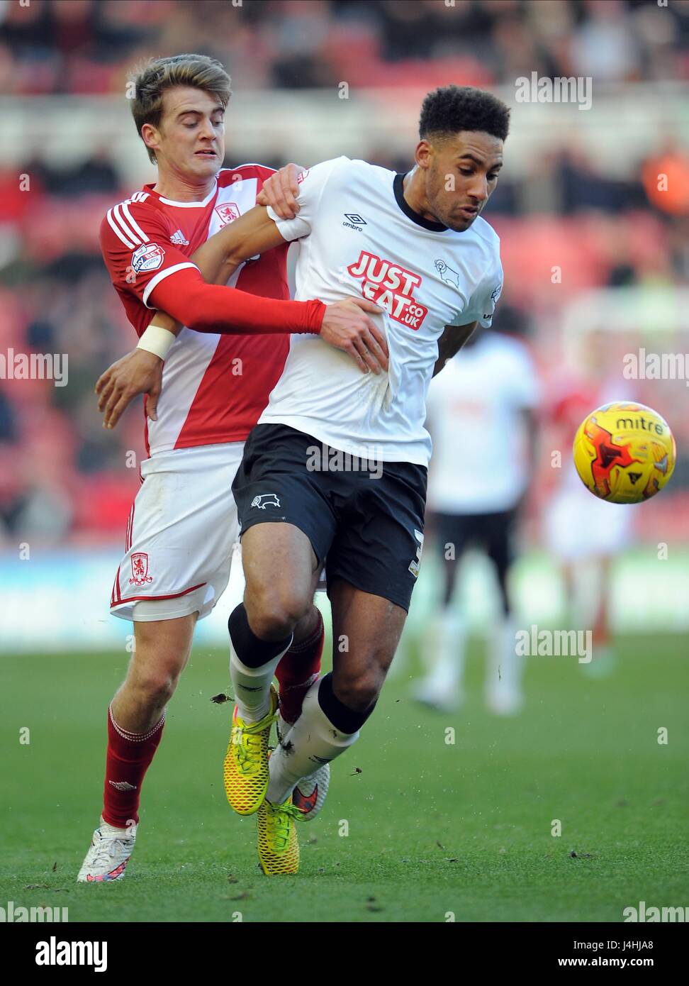 PATRICK BAMFORD & RYAN SHOTTON MIDDLESBROUGH FC V DERBY Graf RIVERSIDE STADIUM MIDDLESBROUGH ENGLAND 13. Dezember 2014 Stockfoto