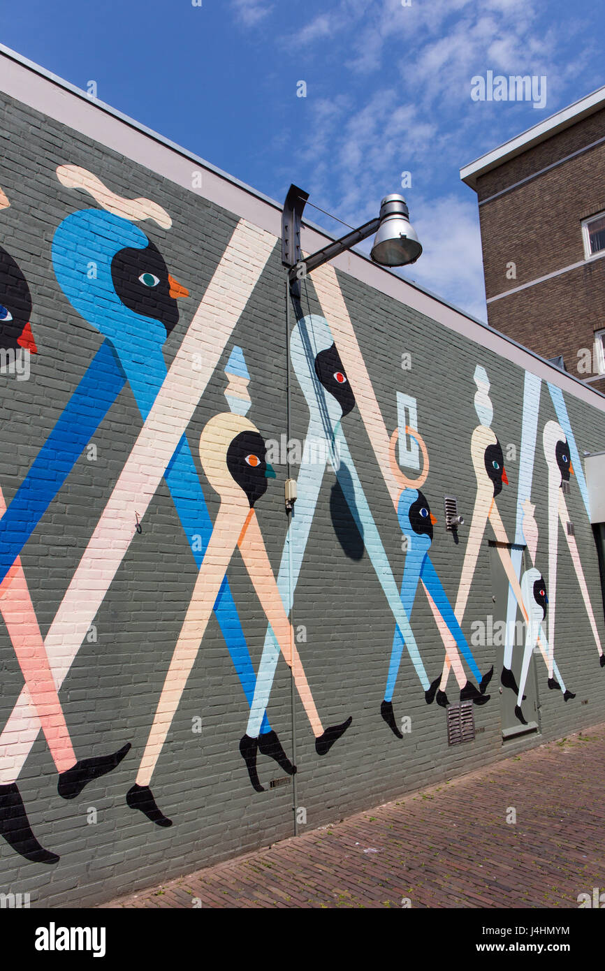 Wandbild von belgischen Grafiker Hell'O, Teil des Projekts Blind Walls Gallery in Breda, Niederlande Stockfoto