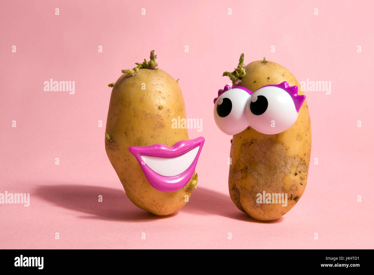 ein Porträt von pop und minimal Kartoffel auf einem rosa Hintergrund Stockfoto