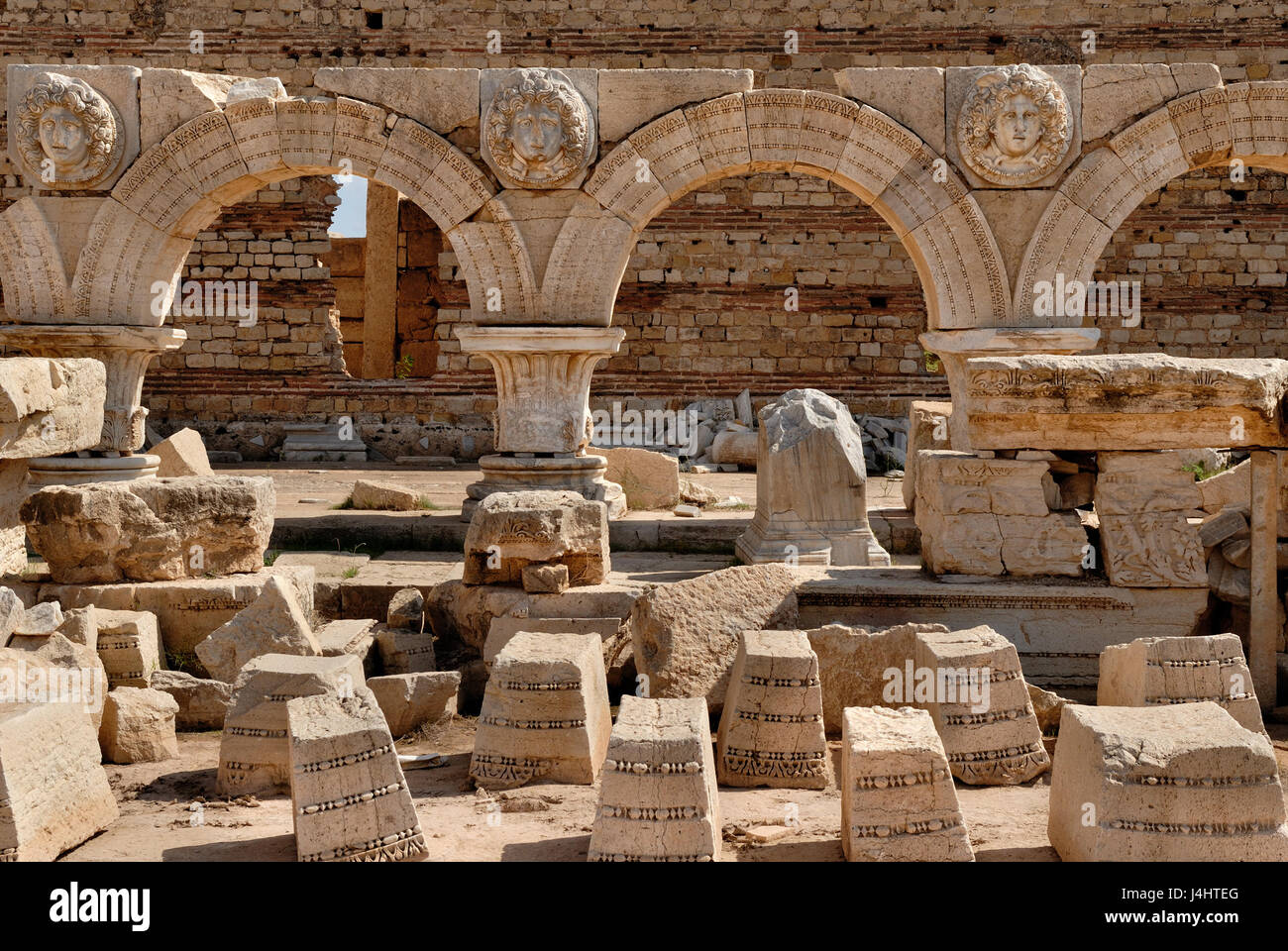 Libyen, Murqub Bezirk, Khoms, severischen Forum Tripolis Leptis Magna römische archäologische Seite zum UNESCO-Weltkulturerbe Stockfoto