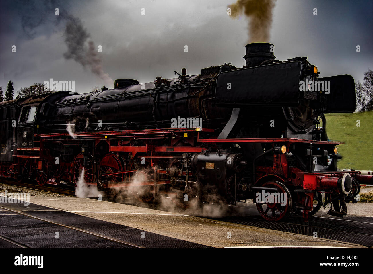 Vintage schwarze Dampf betriebene Eisenbahn Zug Stockfoto