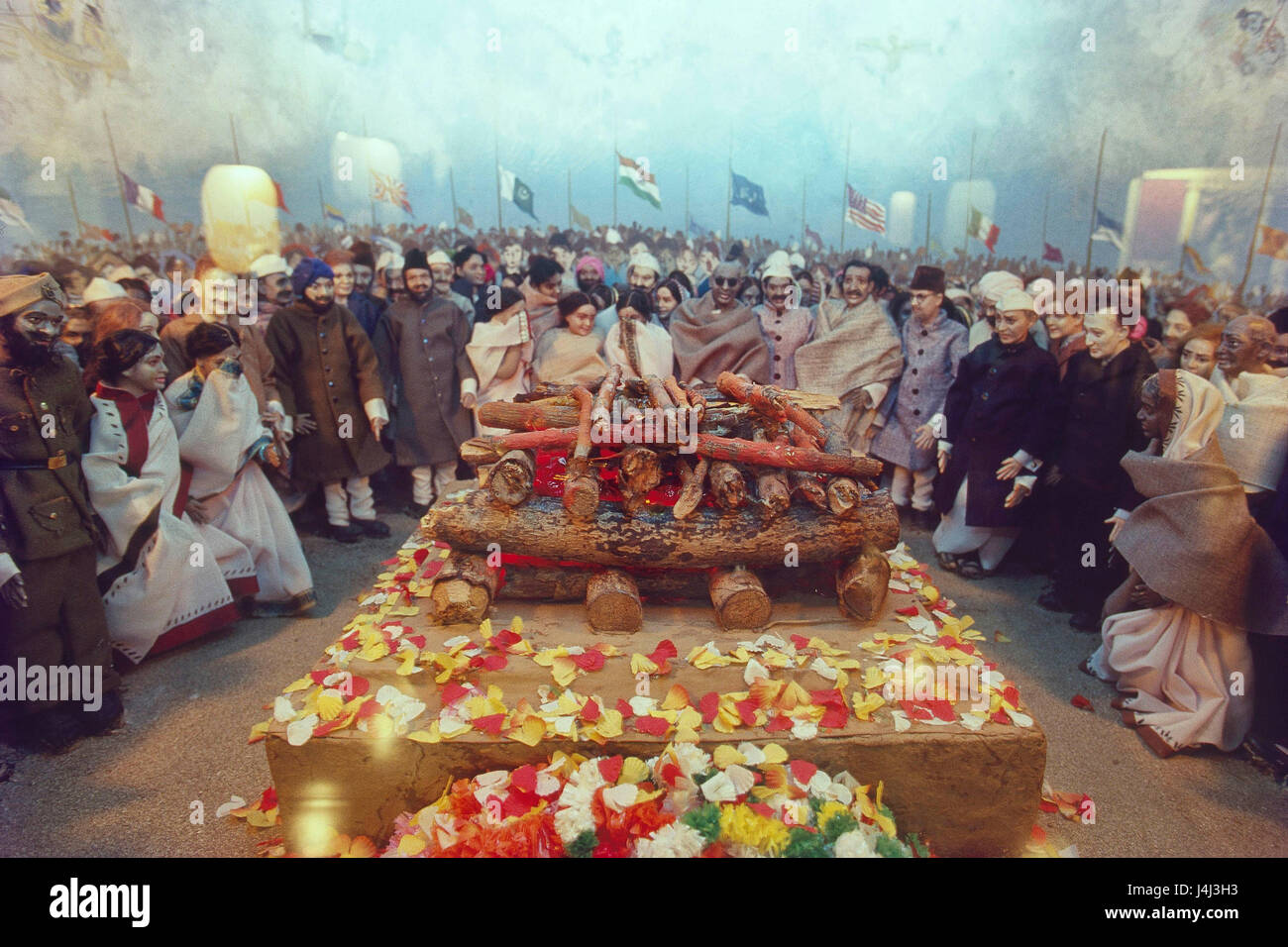 Diorama von Mahatma Gandhi Beerdigung, Mani bhawan Museum, Mumbai, Indien, Asien Stockfoto