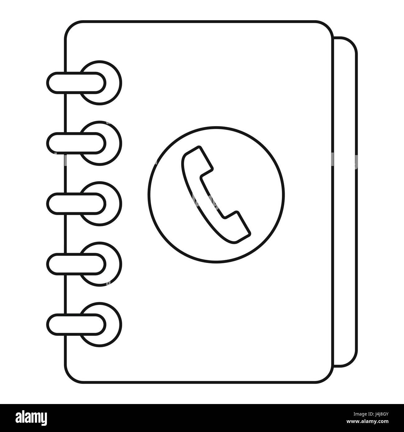 Telefonbuch mit Mobilteil Symbol, Umriss-Stil Stock Vektor