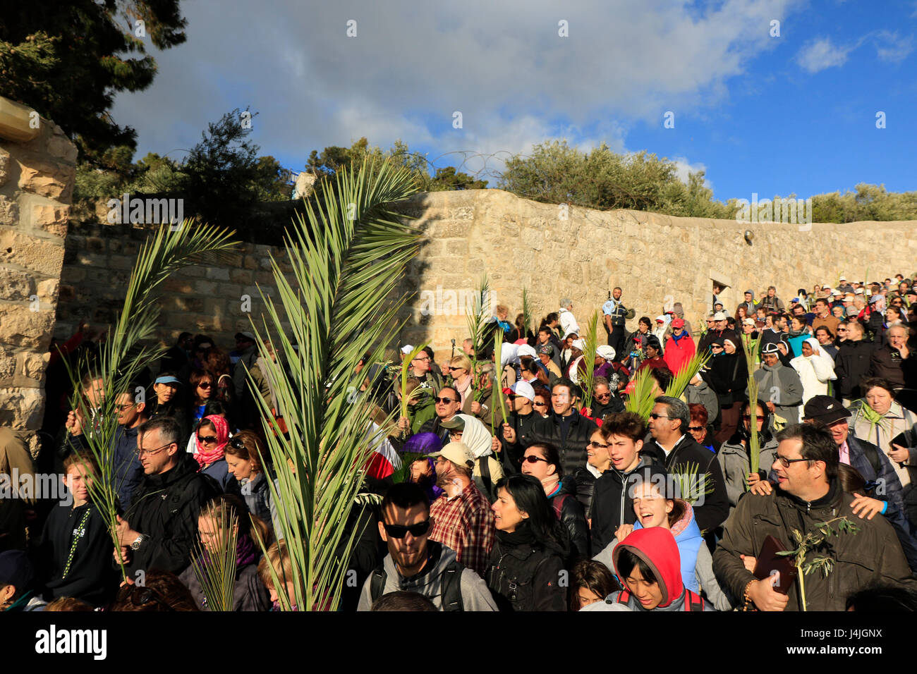 Israel, Jerusalem, Ostern, am Palmsonntag Prozession auf dem Ölberg Stockfoto