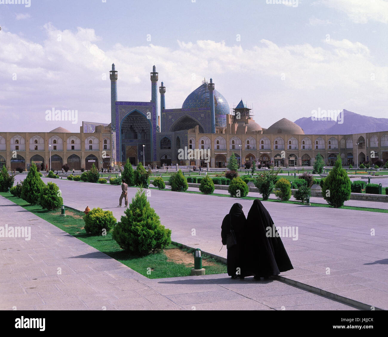 Iran, Isfahan, Schlossanlage, Imam der Moschee außerhalb, Imam-Moschee, Moschee, Jami Abbasi, Ort der Anbetung, Kirche, islamische, Park, Park, glaube, Religion Stockfoto