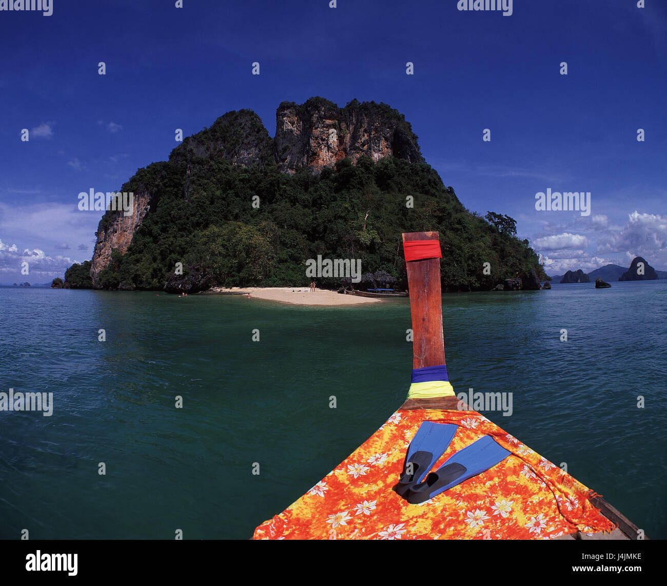 Thailand, Krabi, Raley Island, Sandbank, Boot, Detail, Fehler außerhalb, Meer, Strand, Kalkfelsen, Urlaub, Ausflugsschiff Stockfoto